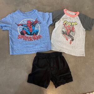 Marvel Spider Man tops black shorts bundle toddler boys 2T set